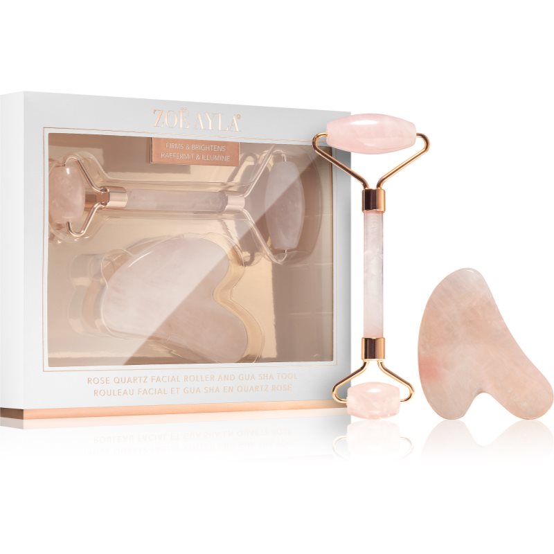 Zoë Ayla Rose Quartz Facial Roller And Gua Sha Tool dárková sada na obličej - parfo.cz