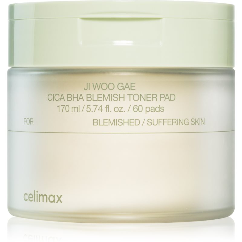 celimax Ji Woo Gae Cica BHA Blemish Toner Pad exfoliační polštářky pro citlivou pleť se sklonem k akné 60 ks - parfo.cz