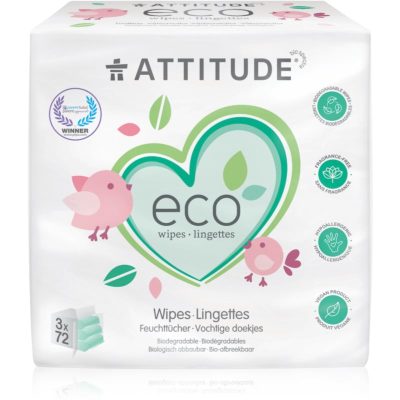 Attitude Eco vlhčené ubrousky bez vůně 3x72 ks - parfo.cz