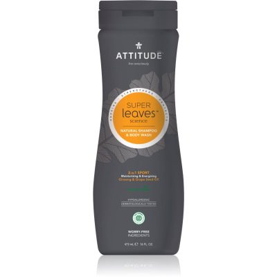 Attitude Super Leaves Sport Ginseng & Grape Seed Oil sprchový gel a šampon 2 v 1 pro muže 473 ml - parfo.cz