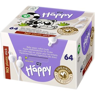 Bella Baby Happy 100% organic cotton vatové tyčinky pro děti 64 ks - parfo.cz