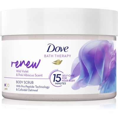 Dove Bath Therapy Renew jemný tělový peeling Wild Violet & Pink Hibiscut 295 ml - parfo.cz
