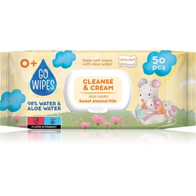 GoWipes Cleanse & Cream Sweet Almond Milk dětské jemné vlhčené ubrousky s aloe vera 0+ 50 ks - parfo.cz