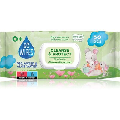 GoWipes Cleanse & Protect Chamomile extract dětské jemné vlhčené ubrousky s aloe vera 50 ks - parfo.cz
