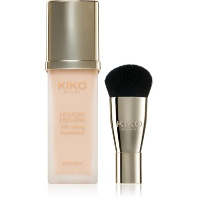 KIKO Milano Holiday Première 24h Lasting Foundation voděodolný tekutý make-up se štětcem odstín 01 Porcelain 28 ml - parfo.cz
