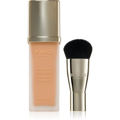 KIKO Milano Holiday Première 24h Lasting Foundation voděodolný tekutý make-up se štětcem odstín 06 Caramel 28 ml - parfo.cz