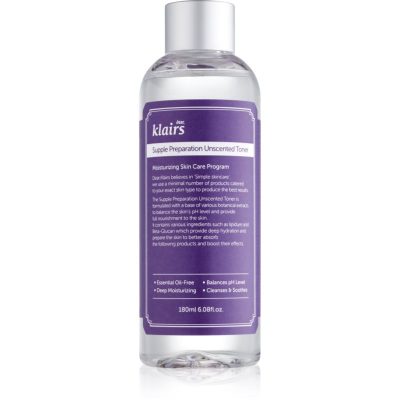 Klairs Supple Preparation Unscented Toner hydratační tonikum vyrovnávající pH pleti bez parfemace 180 ml - parfo.cz