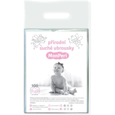 MonPeri Dry Baby Wipes čisticí ubrousky pro děti od narození 100 ks - parfo.cz