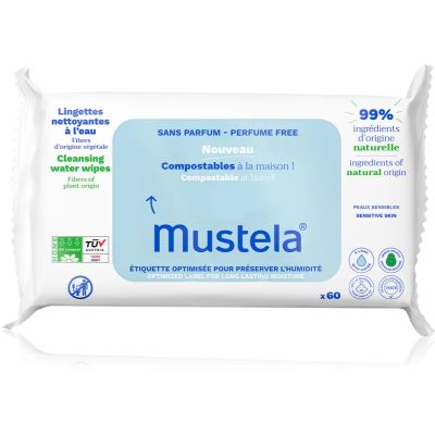 Mustela Compostable at Home Cleansing Wipes Perfume Free čisticí ubrousky bez parfemace pro děti od narození 60 ks - parfo.cz