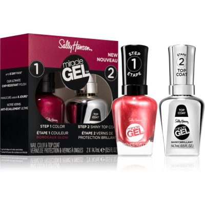Sally Hansen Miracle Gel™ sada lak na nehty a top coat odstín 940 Bordeaux-Glow - parfo.cz