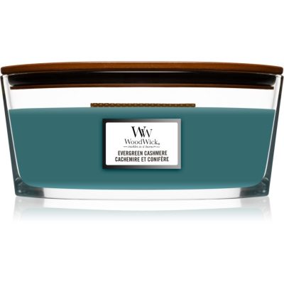 Woodwick Evergreen Cashmere vonná svíčka s dřevěným knotem (hearthwick) 453
