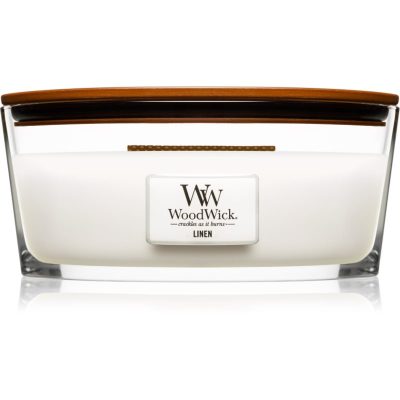 Woodwick Linen vonná svíčka s dřevěným knotem (hearthwick) 453.6 g - parfo.cz
