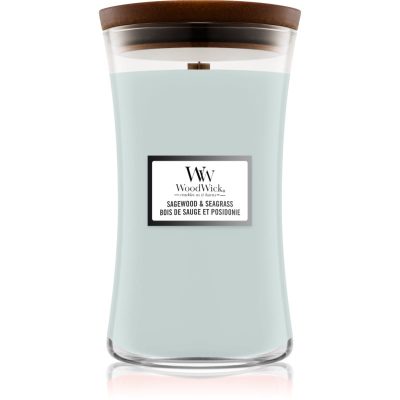 Woodwick Sagewood & Seagrass vonná svíčka s dřevěným knotem 609 g - parfo.cz
