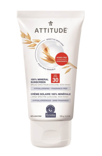 100% minerální opalovací krém SPF 30 pro citlivou a atopickou pokožku bez vůně 150 g Attitude