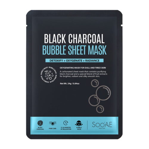 Plátýnková Maska s aktivním uhlím Black Charcoal (Bubble Sheet Mask) 24 g SOO`AE